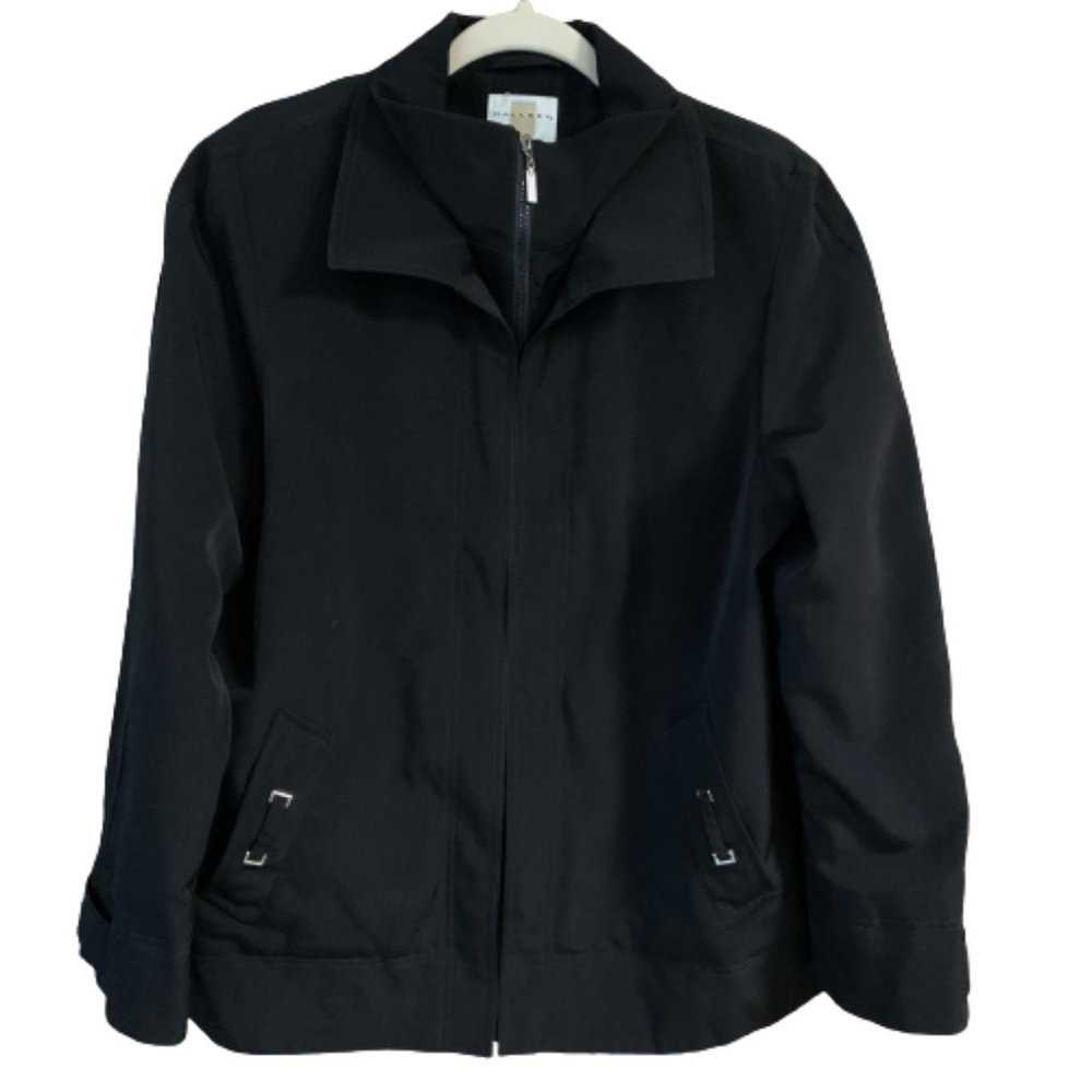 Women's Gallery Black Medium Hidden Full Zip Double Collar Polyester Jacket EUC